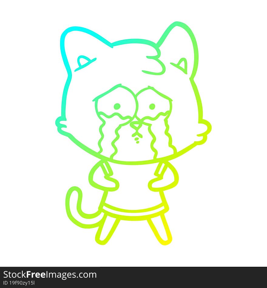 cold gradient line drawing cartoon crying cat