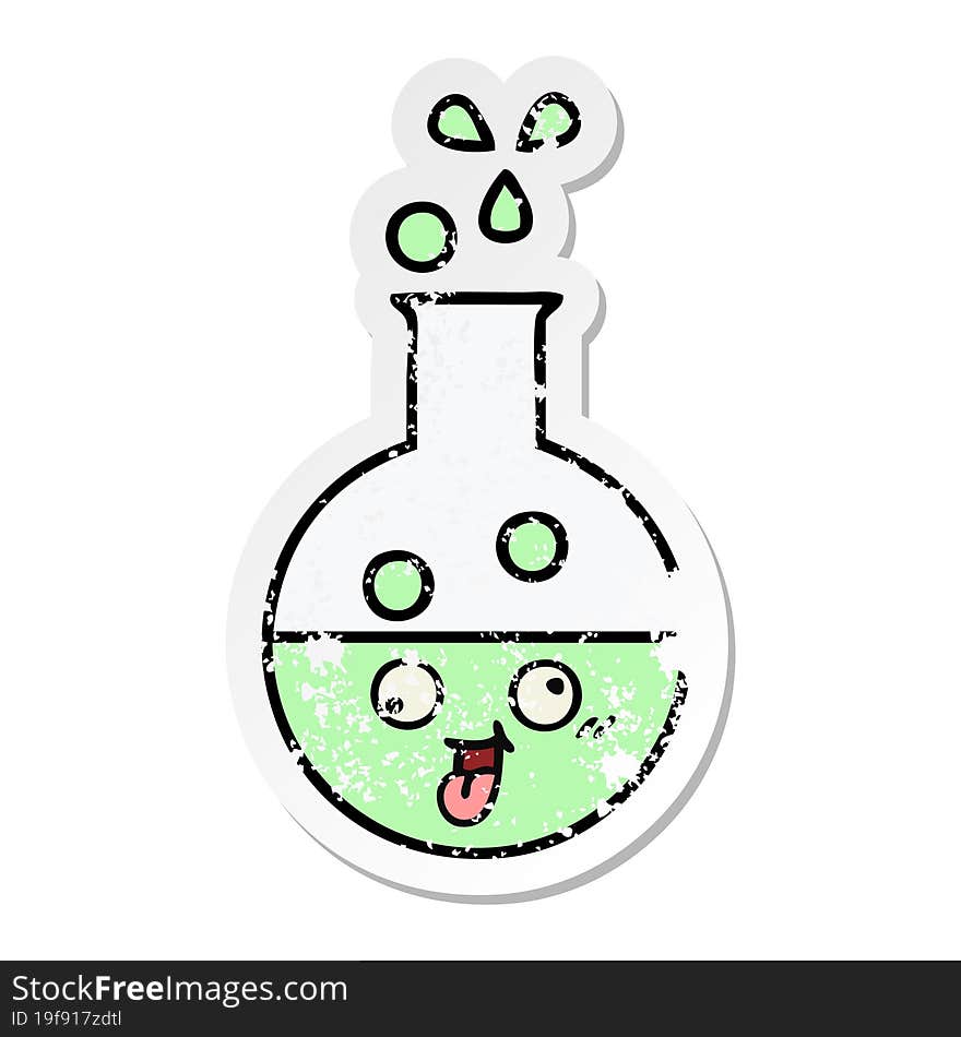 Distressed Sticker Of A Cute Cartoon Test Tube