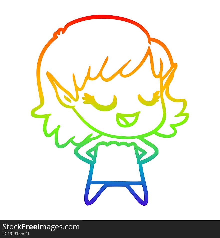 rainbow gradient line drawing happy cartoon elf girl