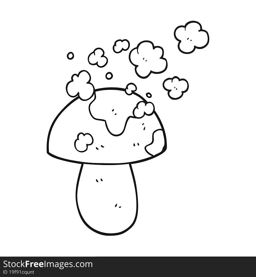 freehand drawn black and white cartoon mushroom