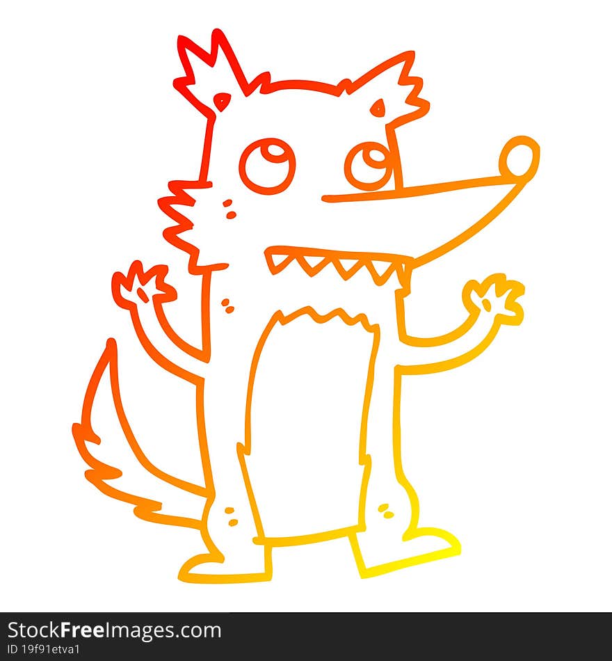 warm gradient line drawing of a cartoon wolf