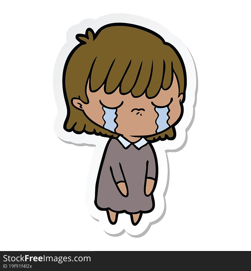 sticker of a cartoon woman crying