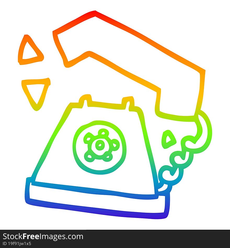 rainbow gradient line drawing of a cartoon retro telephone