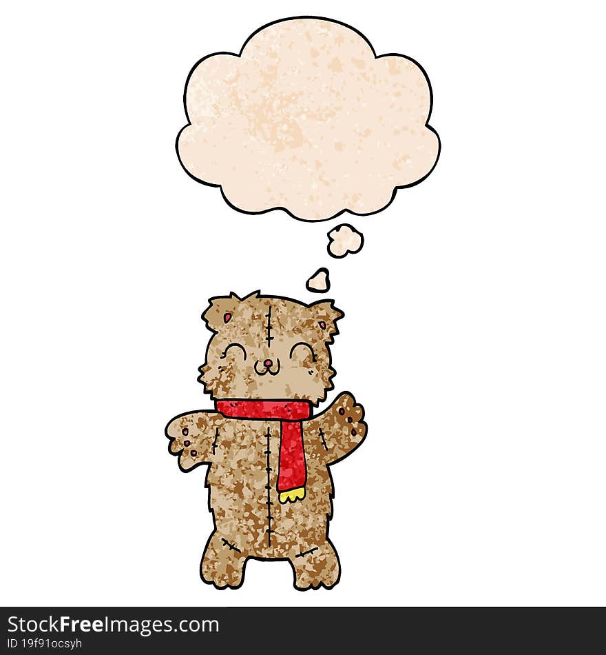 cartoon teddy bear with thought bubble in grunge texture style. cartoon teddy bear with thought bubble in grunge texture style