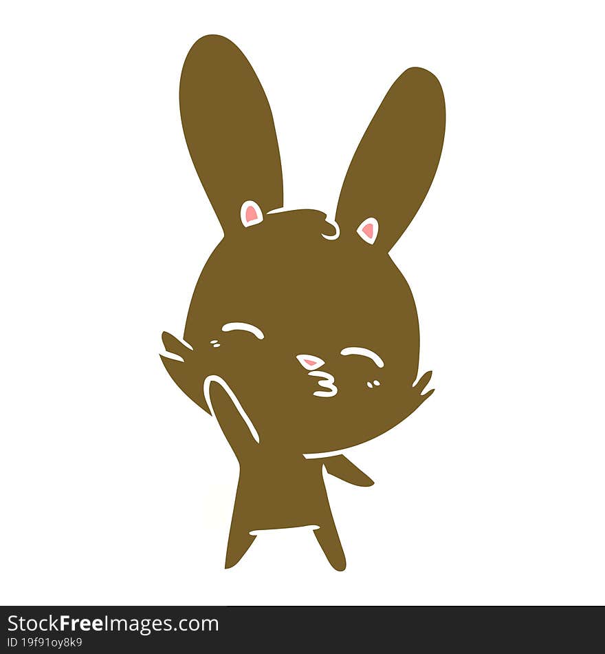 curious waving bunny flat color style cartoon