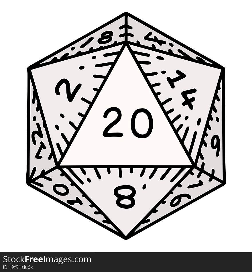 Natural 20 D20 Dice Roll Illustration