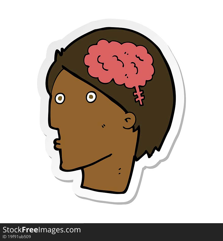 sticker of a cartoon man with brain symbol