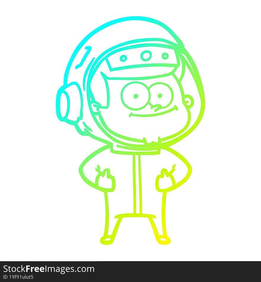 cold gradient line drawing of a happy astronaut cartoon