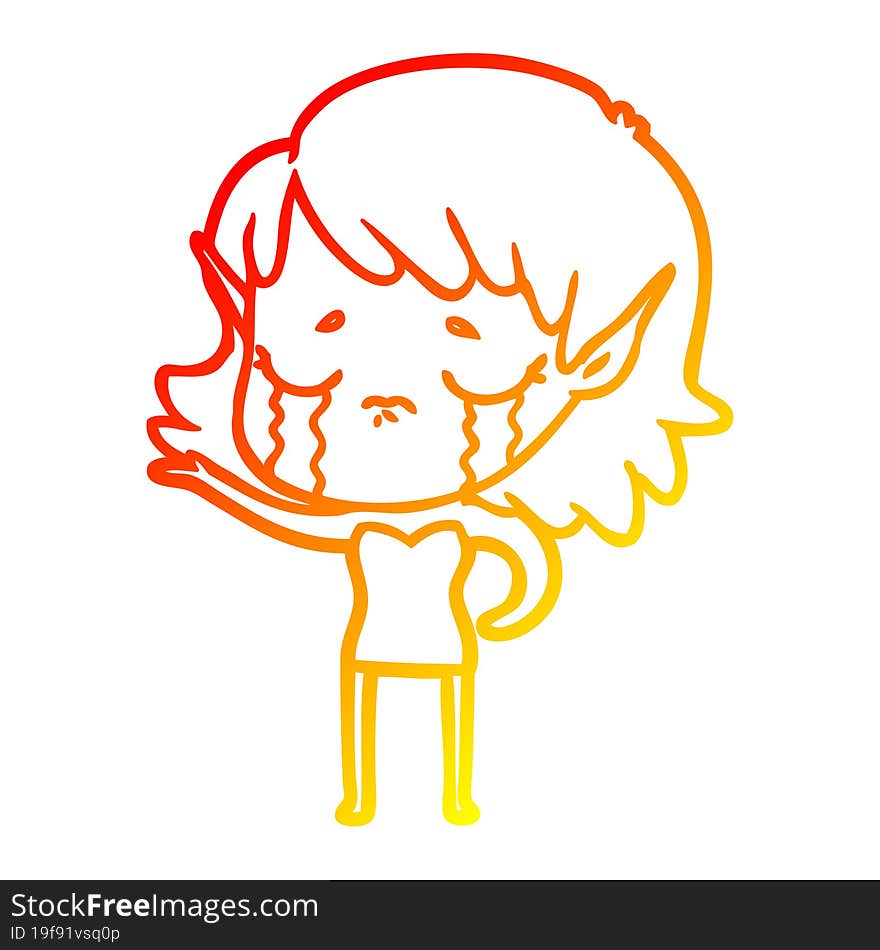 warm gradient line drawing cartoon crying elf girl