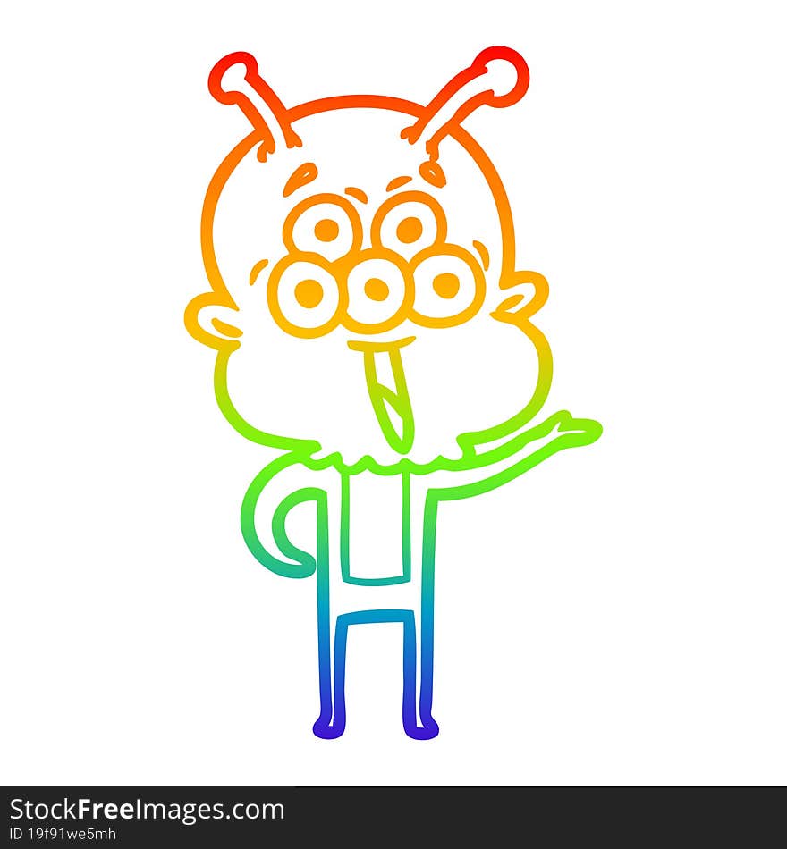 rainbow gradient line drawing happy cartoon alien greeting