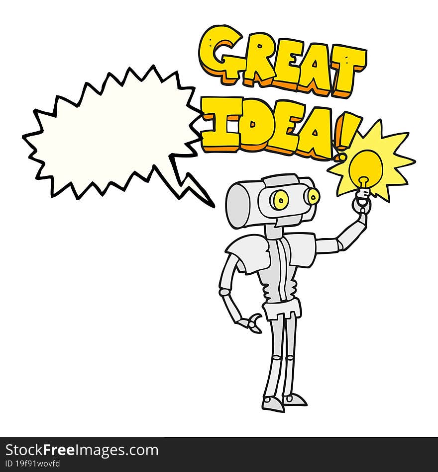 speech bubble cartoon robot with great idea