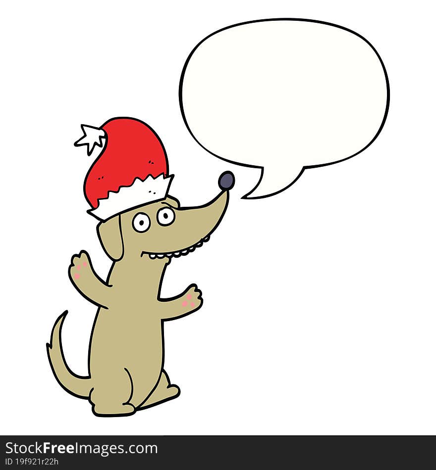 cute christmas cartoon dog and speech bubble