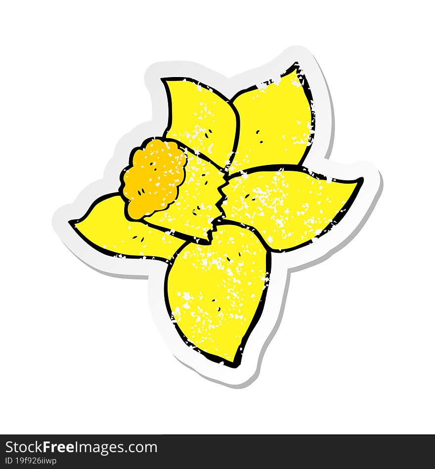 retro distressed sticker of a cartoon daffodil