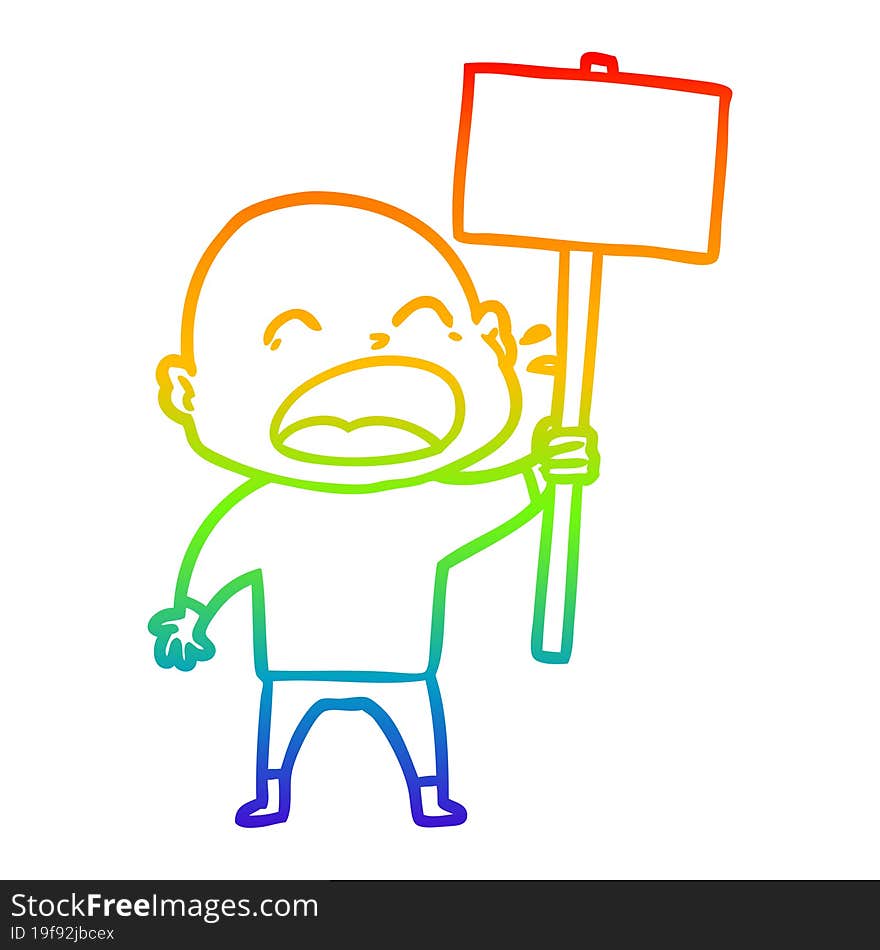 rainbow gradient line drawing cartoon shouting bald man