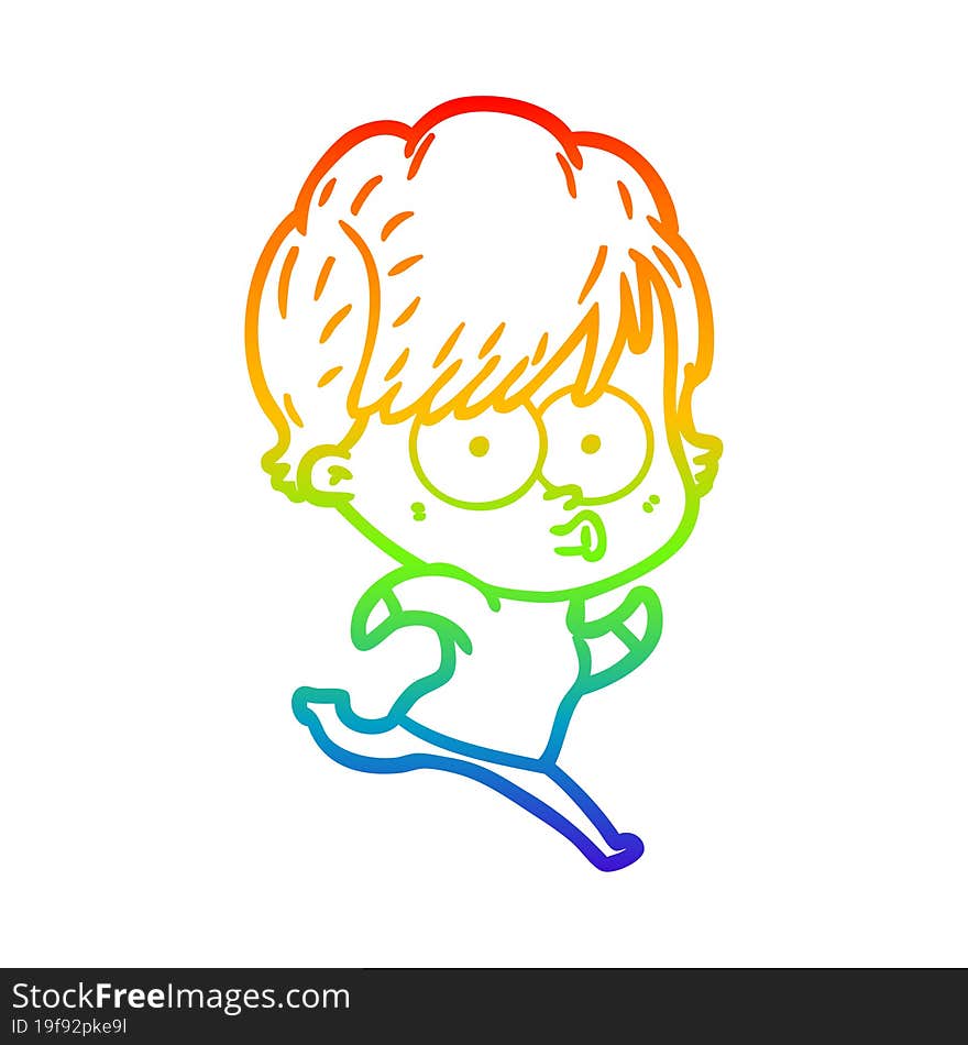 rainbow gradient line drawing of a cartoon woman