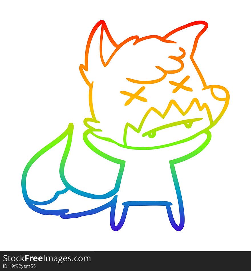 Rainbow Gradient Line Drawing Cartoon Cross Eyed Fox