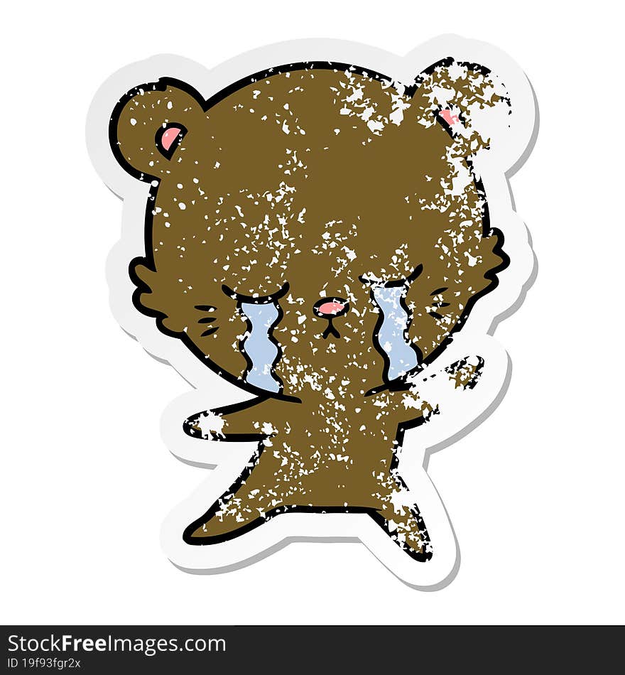 distressed sticker of a crying cartoon bear