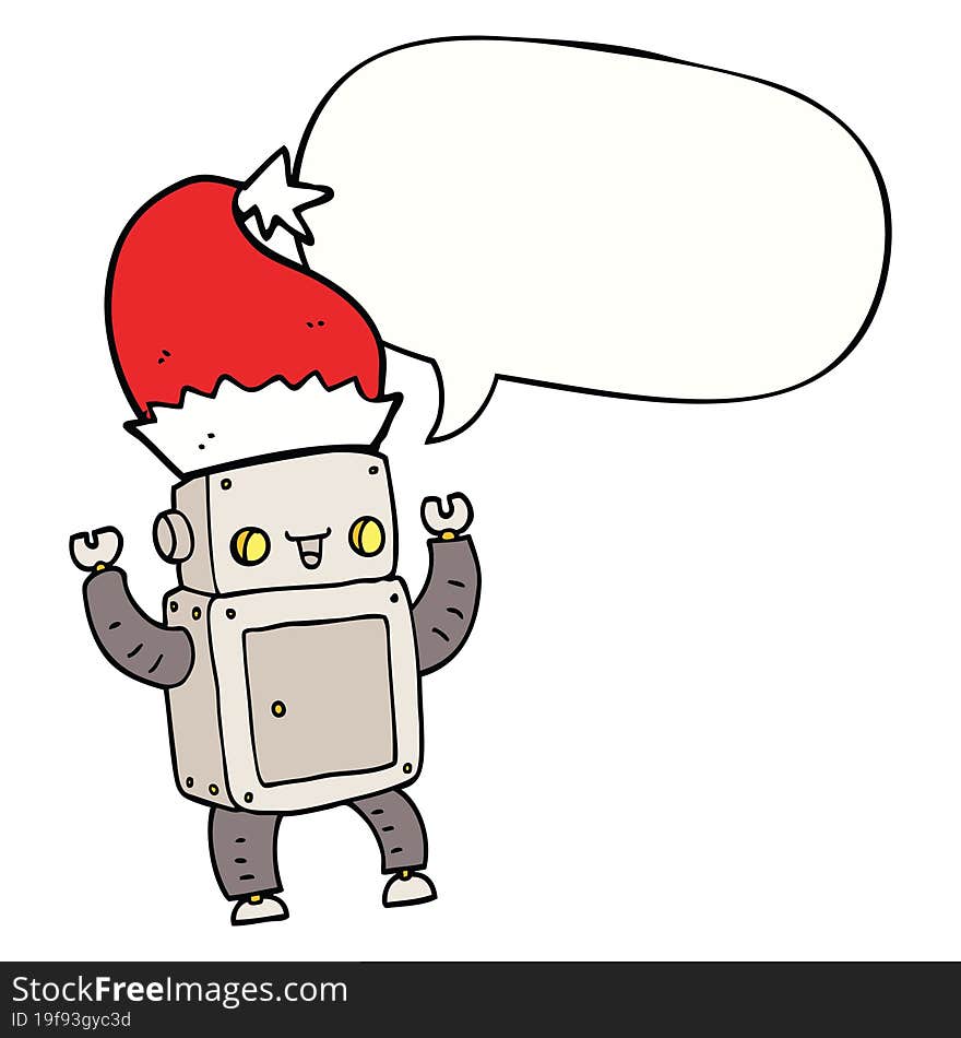 cartoon christmas robot and speech bubble