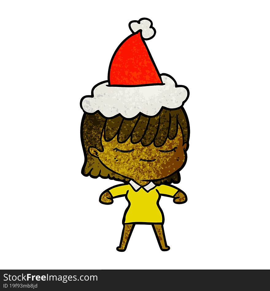 textured cartoon of a woman wearing santa hat