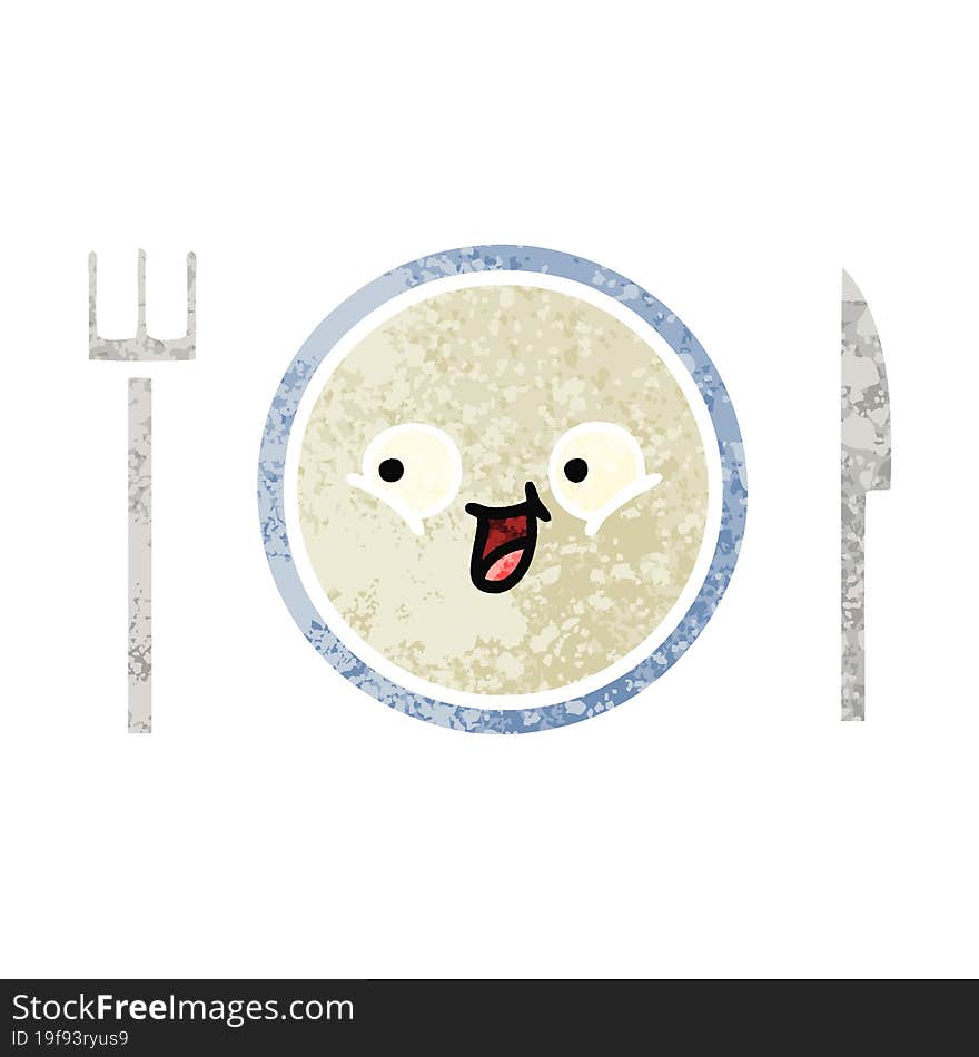 Retro Illustration Style Cartoon Dinner Plate