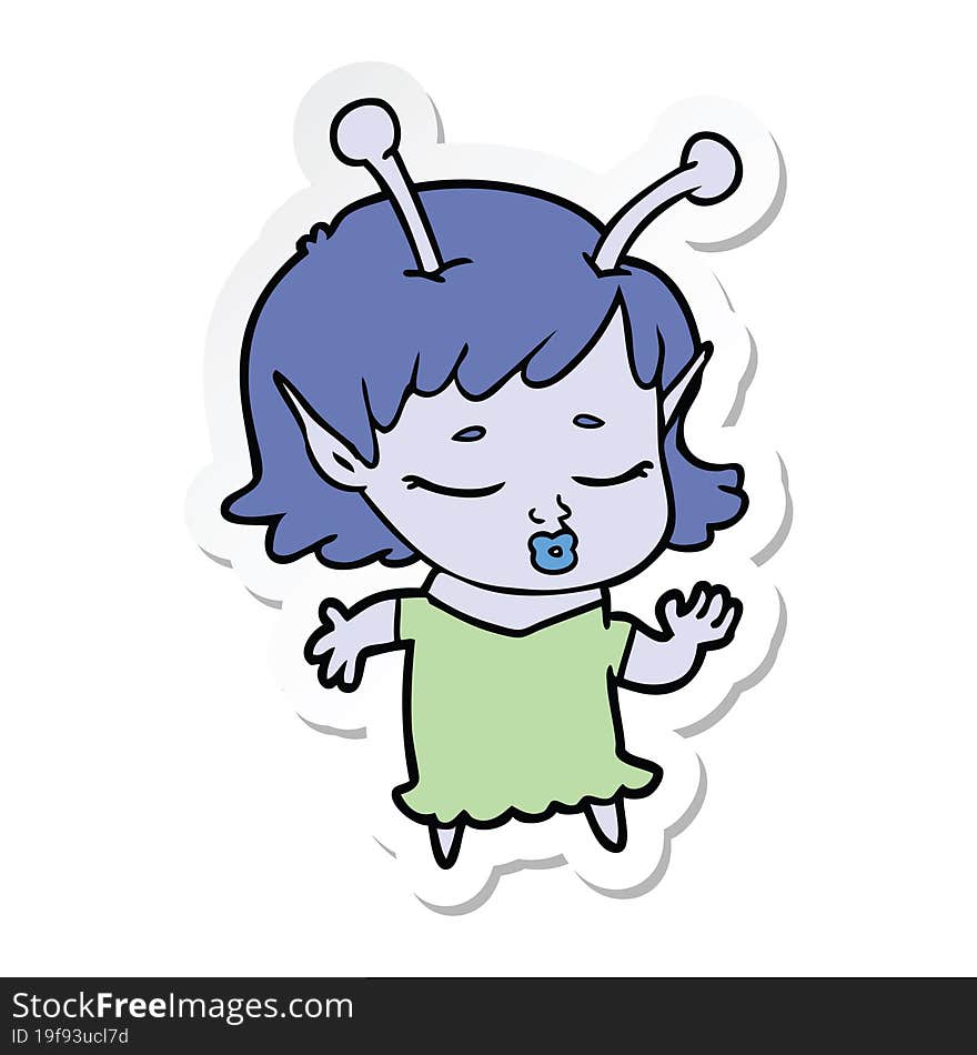 Sticker Of A Cute Alien Girl Cartoon