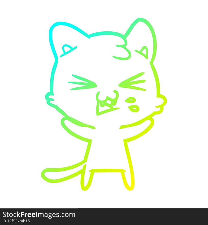 cold gradient line drawing cartoon cat hissing