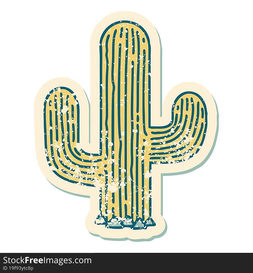 distressed sticker tattoo style icon of a cactus