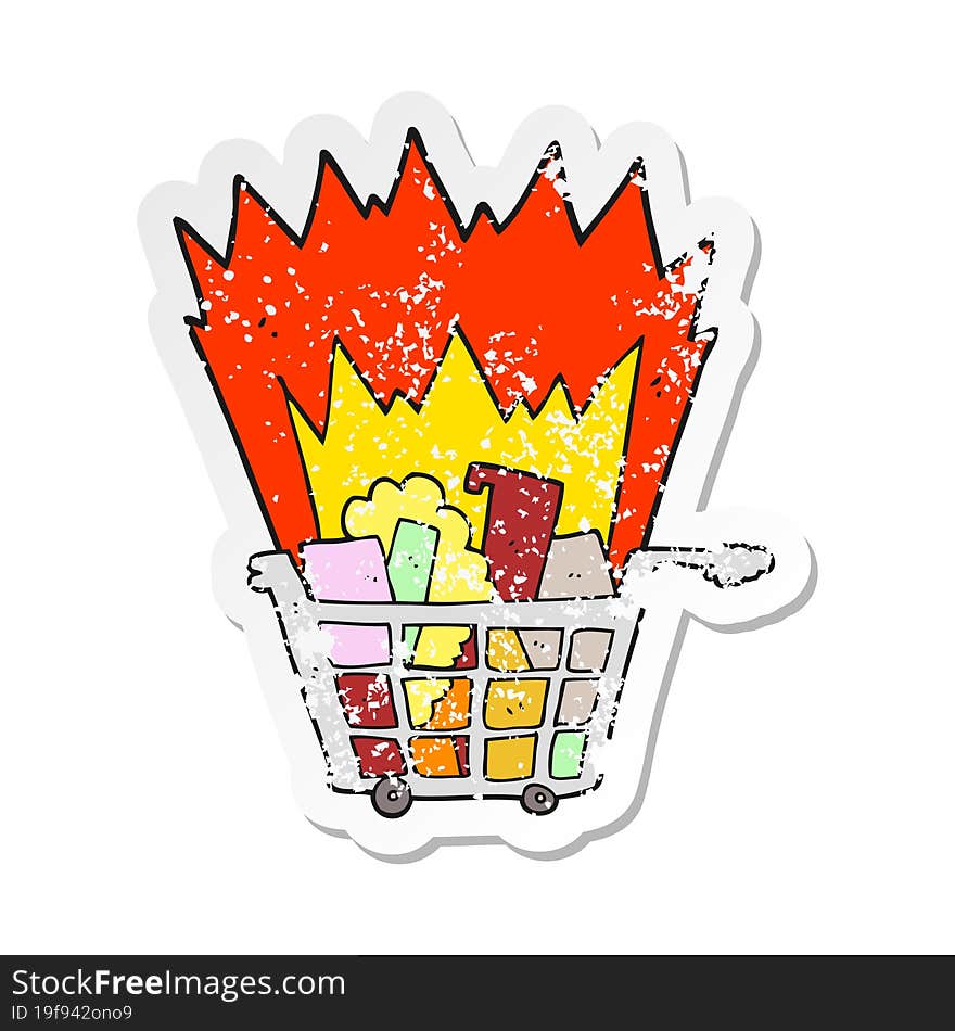 retro distressed sticker of a cartoon shopping trolley