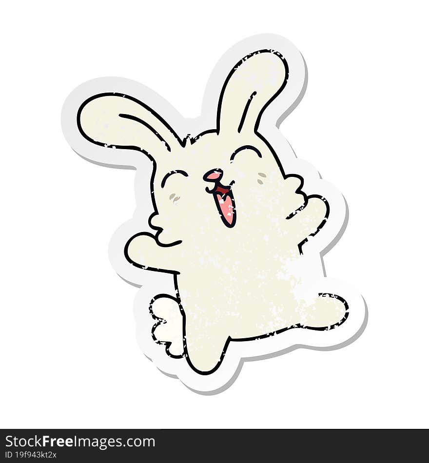 distressed sticker of a quirky hand drawn cartoon rabbit