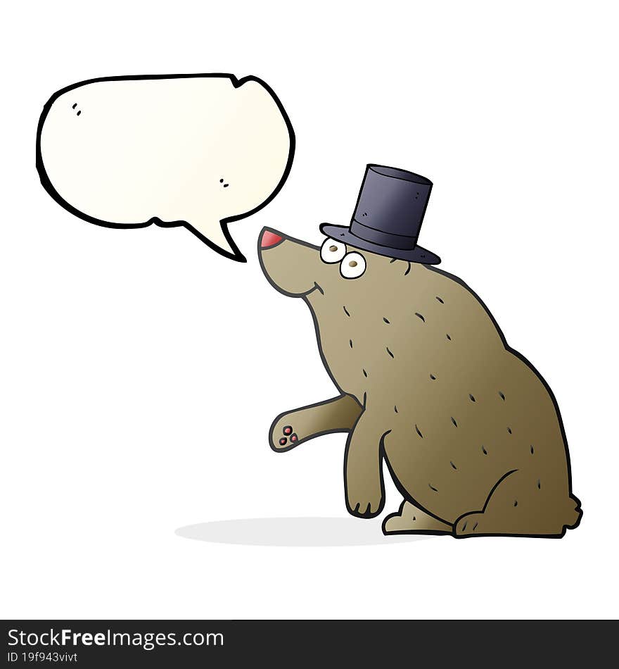 speech bubble cartoon bear in top hat