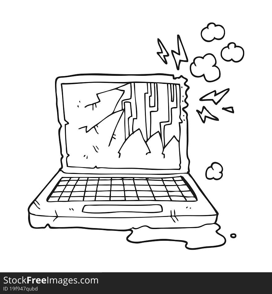 black and white cartoon broken computer