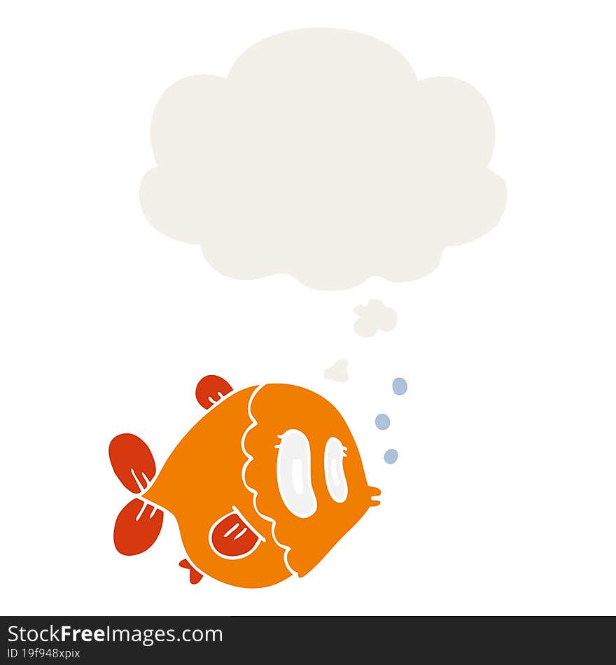 cartoon fish and thought bubble in retro style