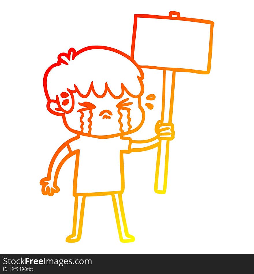 warm gradient line drawing of a cartoon boy crying