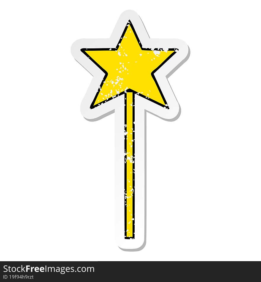 Distressed Sticker Of A Cute Cartoon Star Wand