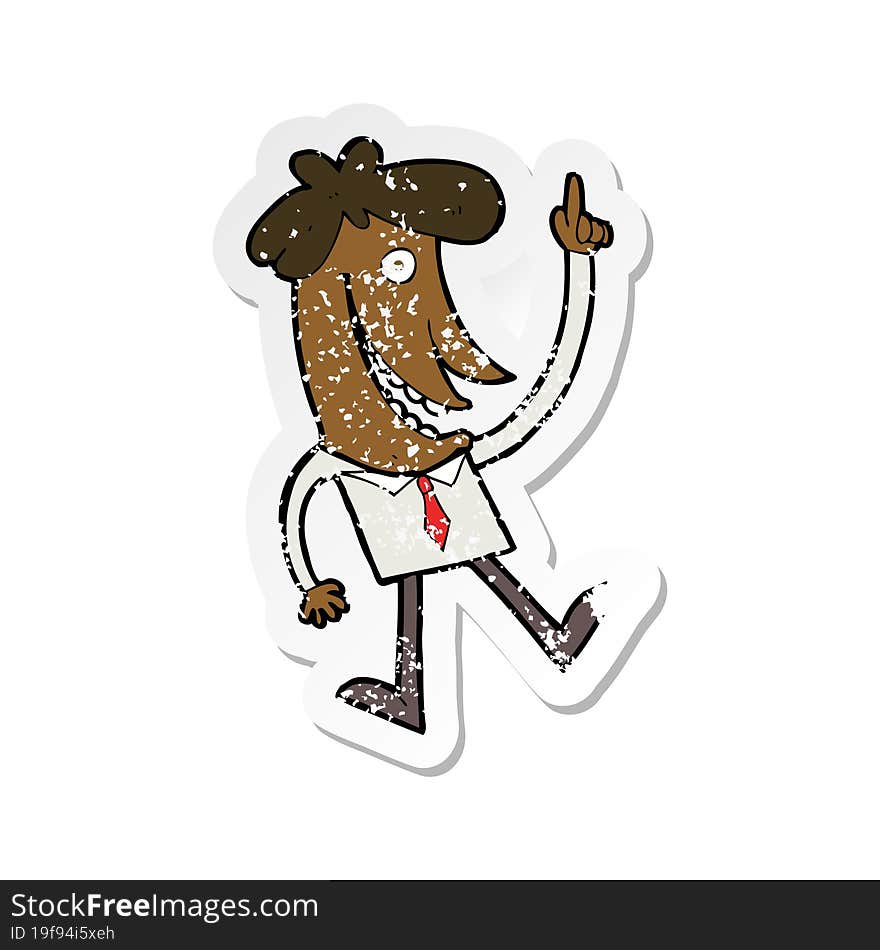 retro distressed sticker of a cartoon man with idea