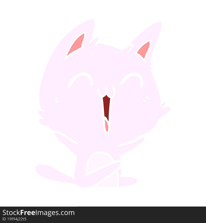 Happy Flat Color Style Cartoon Cat Meowing