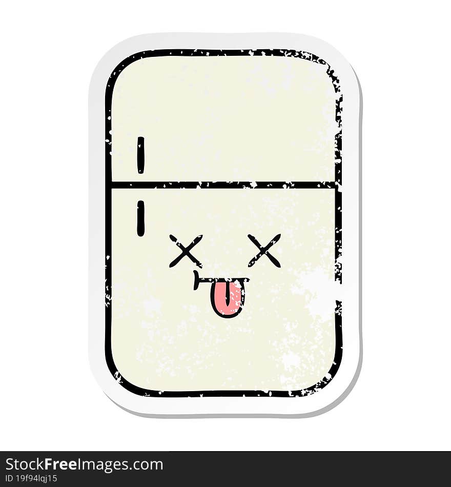 distressed sticker of a cute cartoon fridge freezer