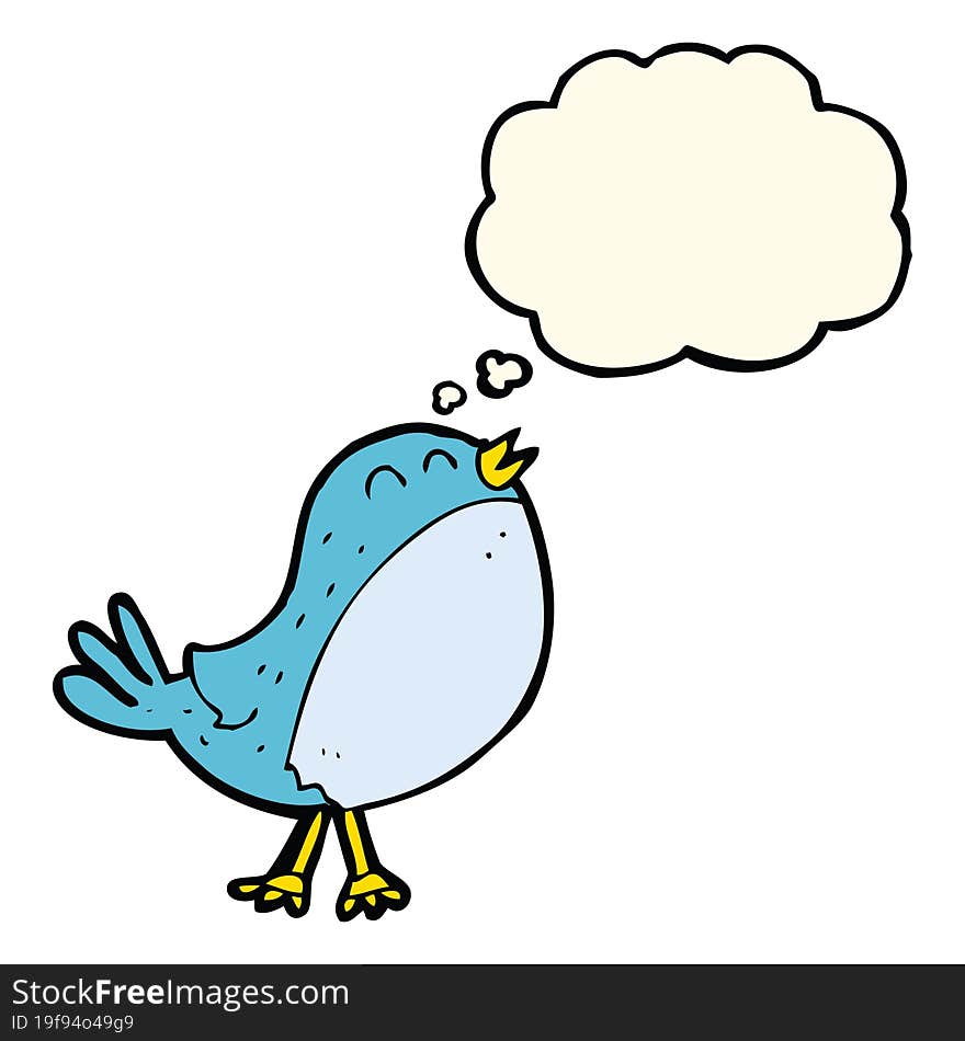 cartoon singing bird with thought bubble