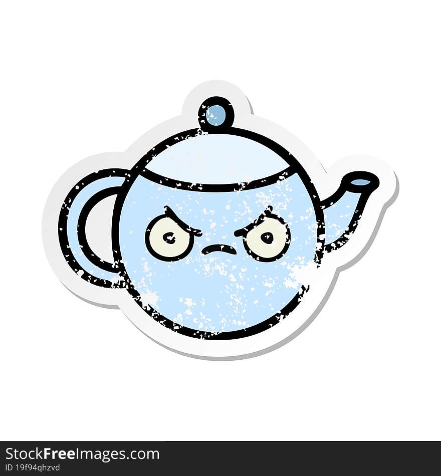 Distressed Sticker Of A Cute Cartoon Angry Tea Pot