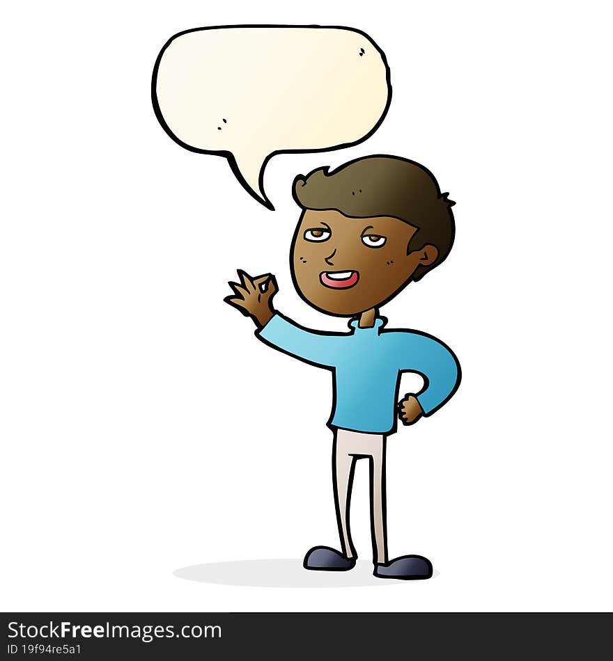 cartoon man making excellent gesture with speech bubble