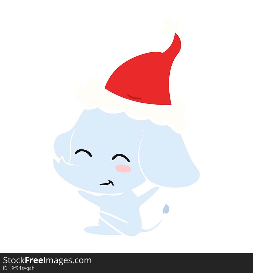 cute flat color illustration of a elephant wearing santa hat