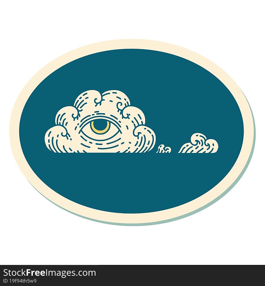 tattoo style sticker of an all seeing eye cloud