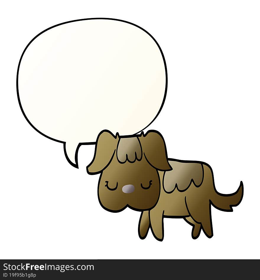 cartoon dog and speech bubble in smooth gradient style