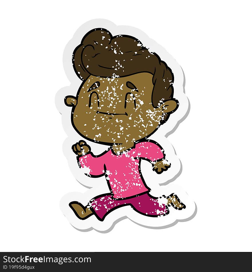 distressed sticker of a happy cartoon man exercising