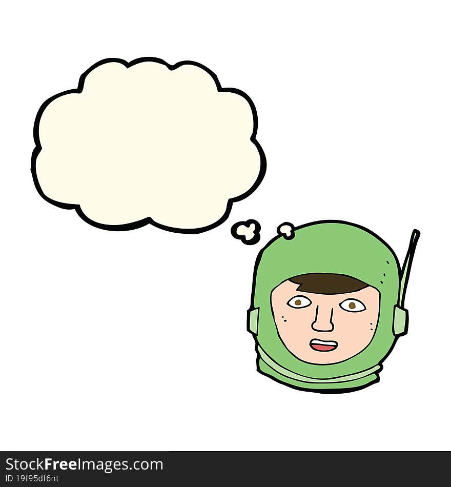 cartoon astronaut head with thought bubble