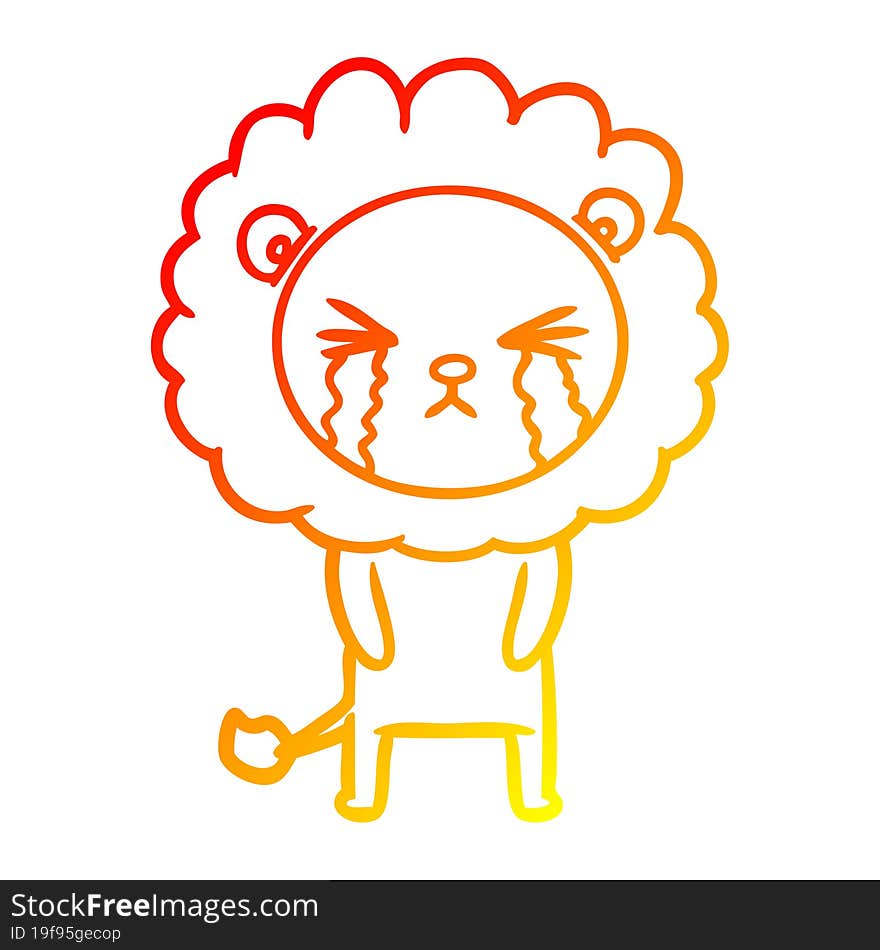 Warm Gradient Line Drawing Cartoon Crying Lion