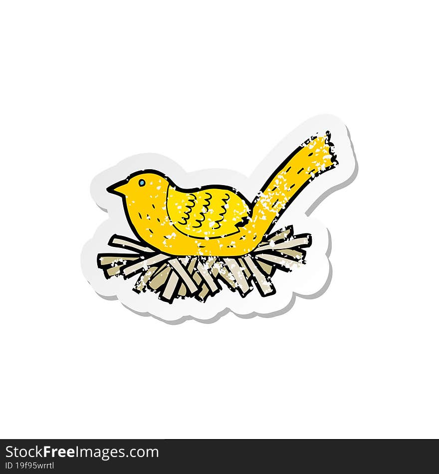 Retro Distressed Sticker Of A Cartoon Bird On Nest