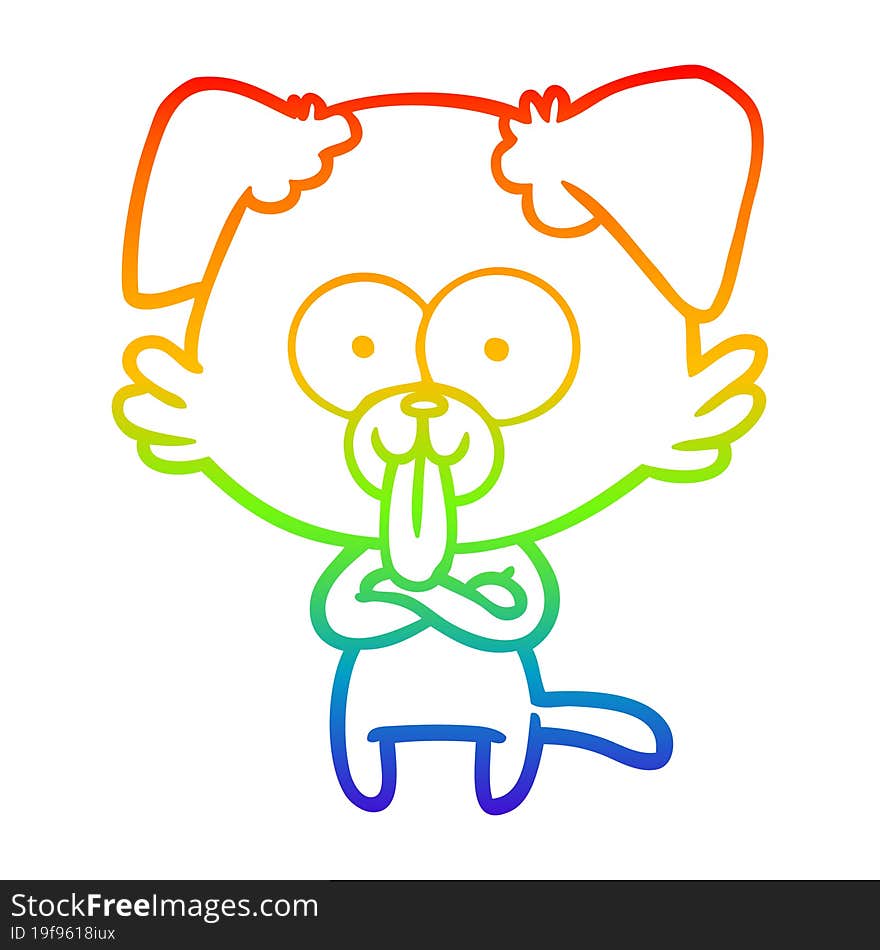 rainbow gradient line drawing of a cartoon dog with tongue sticking out