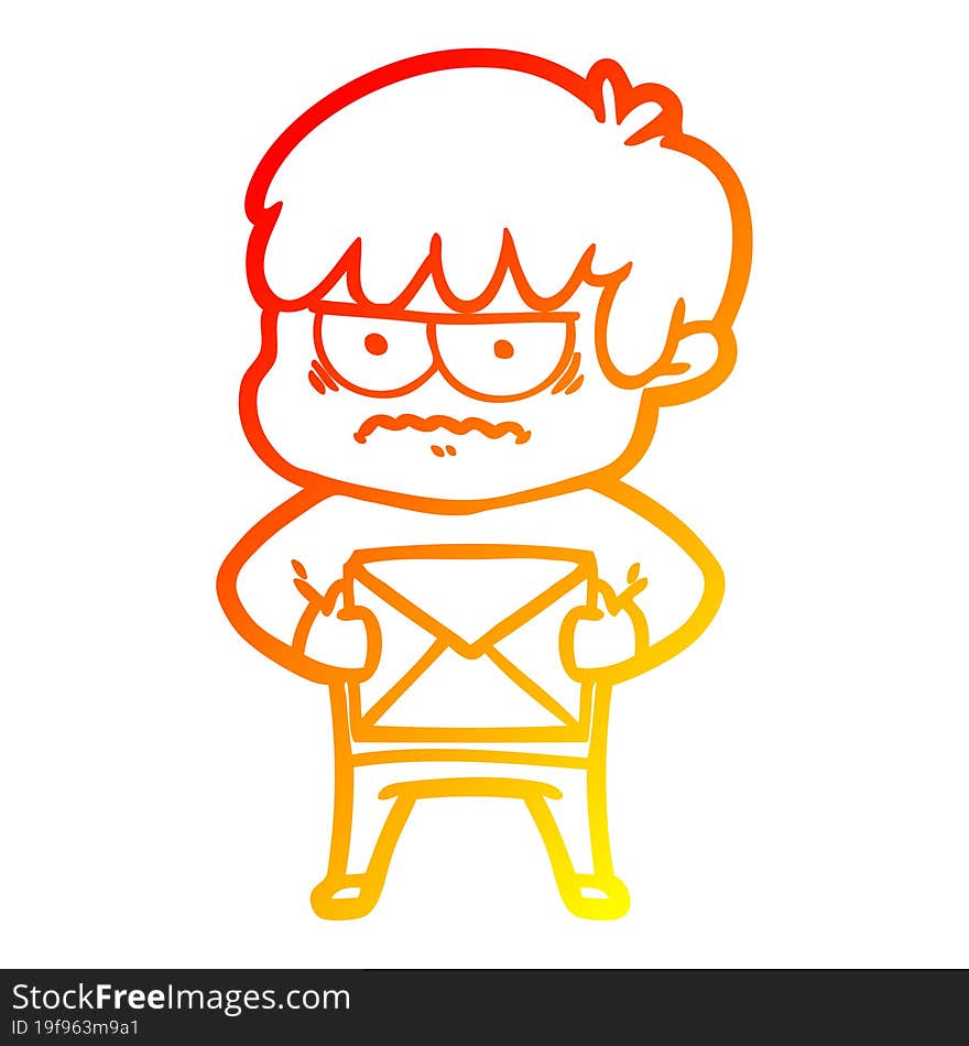 Warm Gradient Line Drawing Annoyed Cartoon Boy