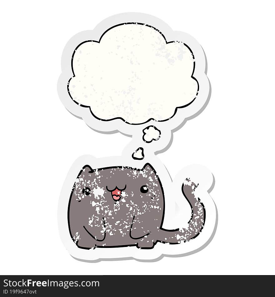 cartoon cat with thought bubble as a distressed worn sticker